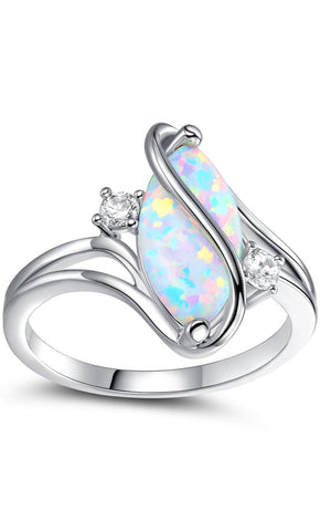 18K White Gold Plated 'Two Together Forever' Opal Stone Created Ring