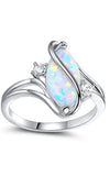 18K White Gold Plated 'Two Together Forever' Opal Stone Created Ring