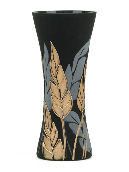 Glass Vase For Home Decor Black Gold Hand Painted - Height 11.81 inch, width 4.72 inch